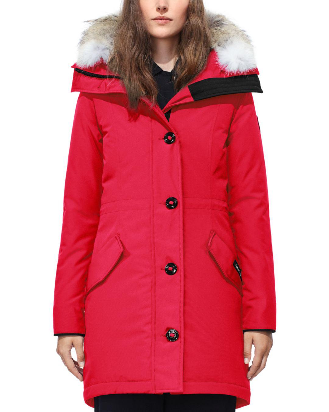 Canada Goose Rossclair Fur Trim Down Parka in Red - Lyst