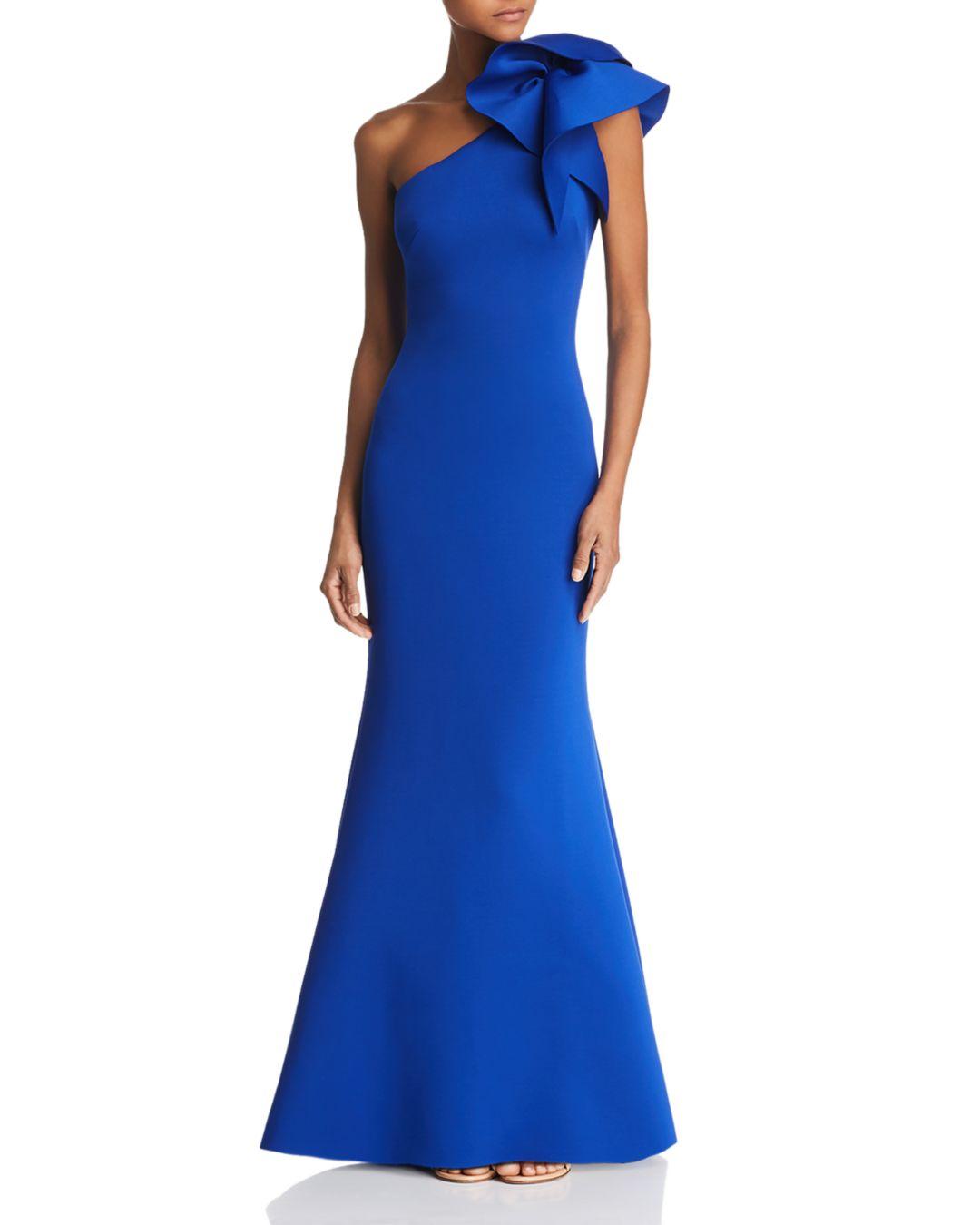 Eliza J One-shoulder Scuba Gown in Blue 