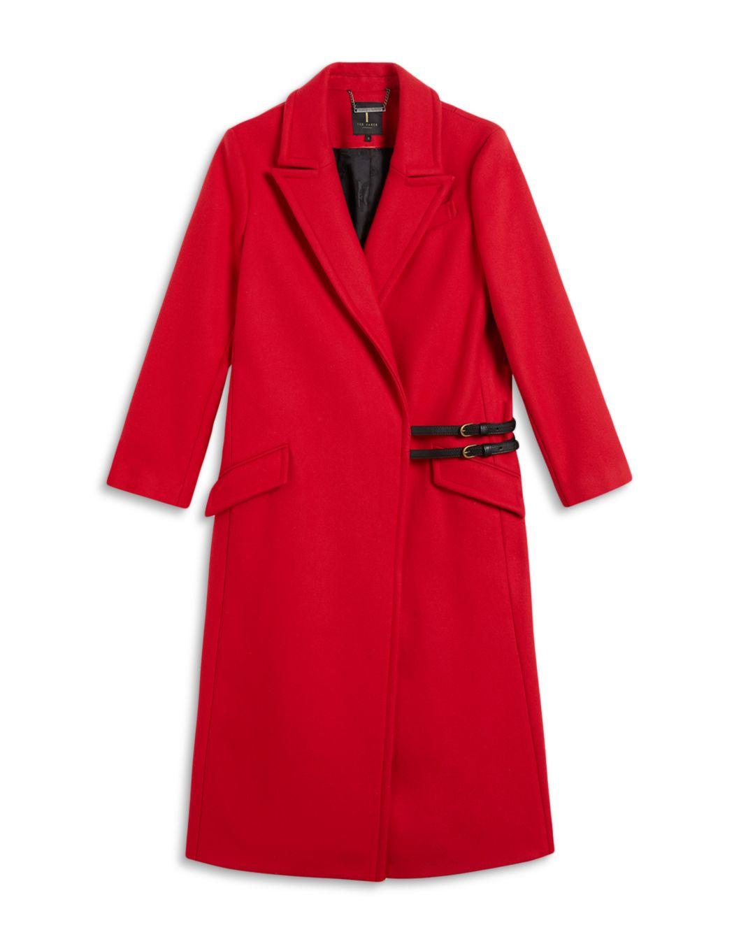 Ted Baker City Coat With Detachable Strap Detail in Red | Lyst