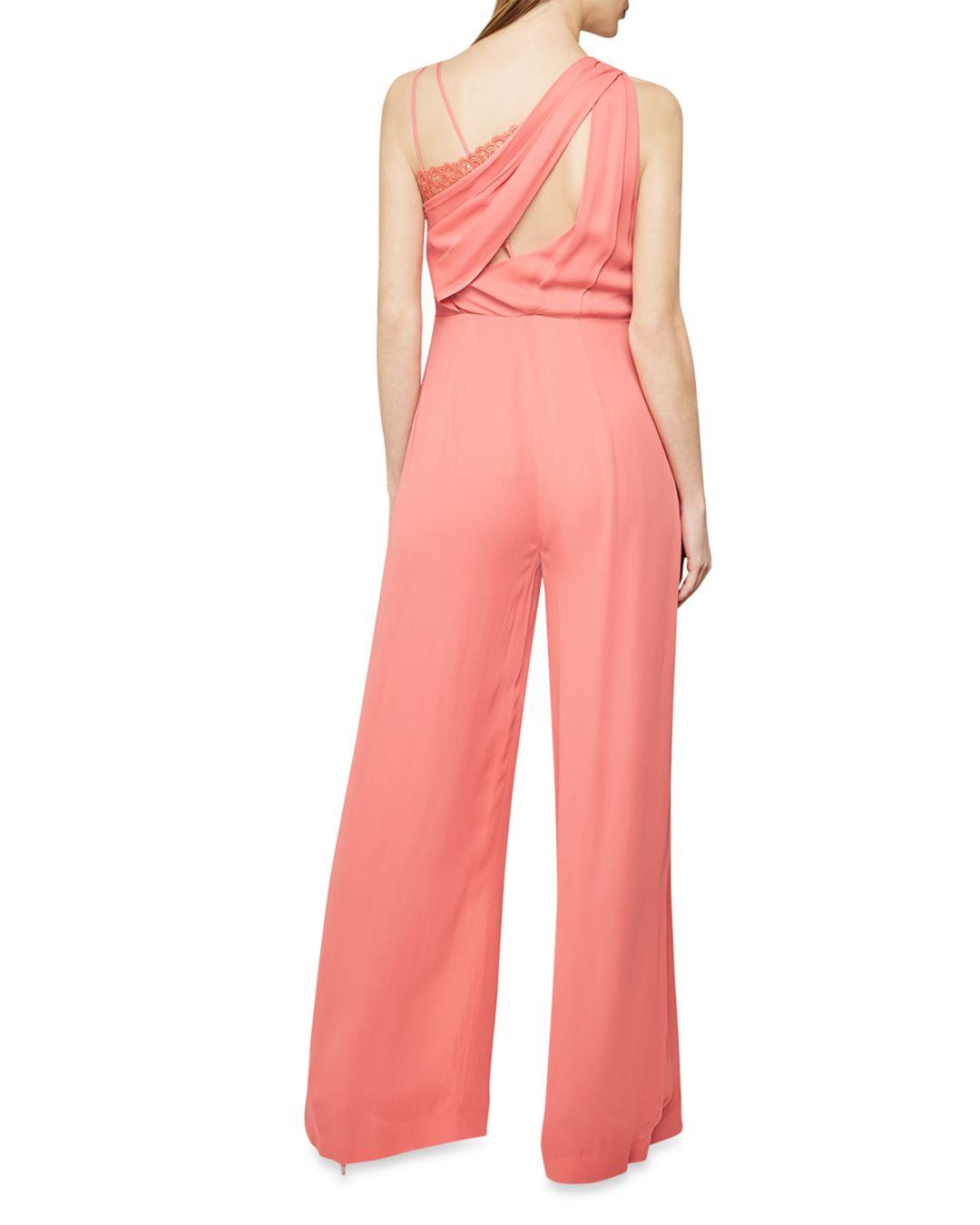 Reiss Synthetic Polly One - Shoulder Jumpsuit in Coral (Pink) - Lyst