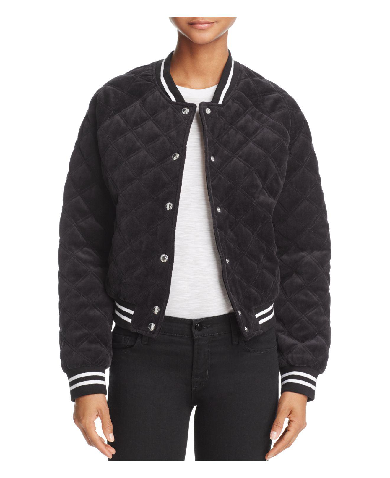 Juicy Couture Quilted Velour Bomber Jacket in Black - Lyst