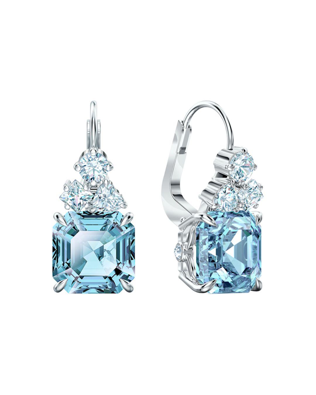 Swarovski Sparkling Aqua Crystal Leverback Earrings in Blue | Lyst