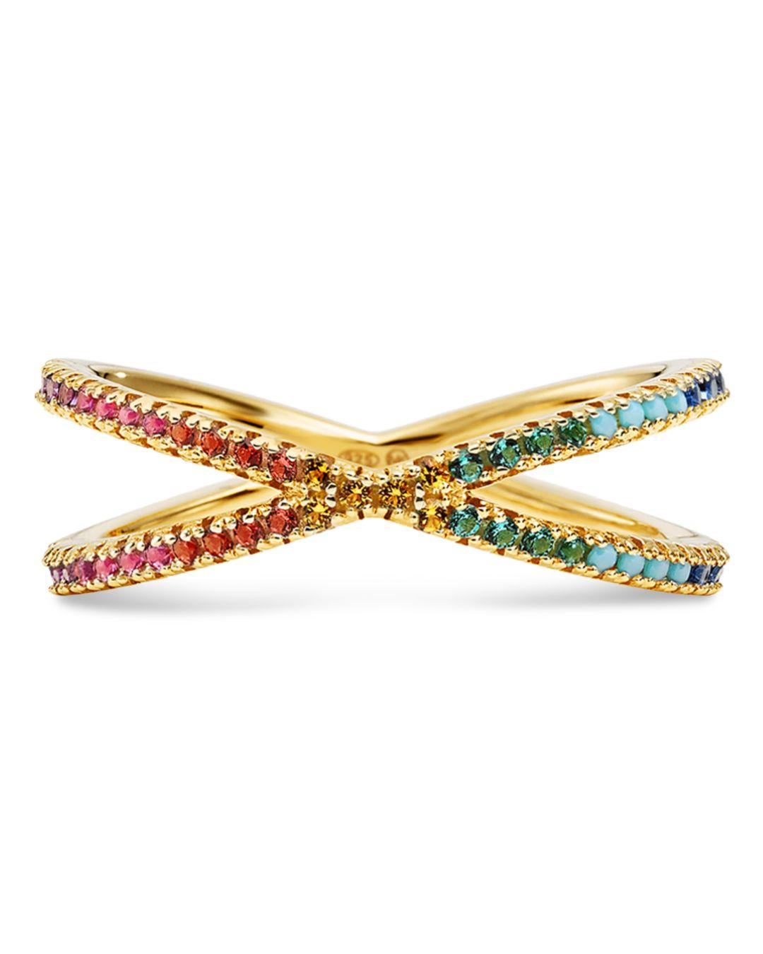 Michael Kors 14k Gold-plated Sterling Silver Rainbow Crossover Ring in