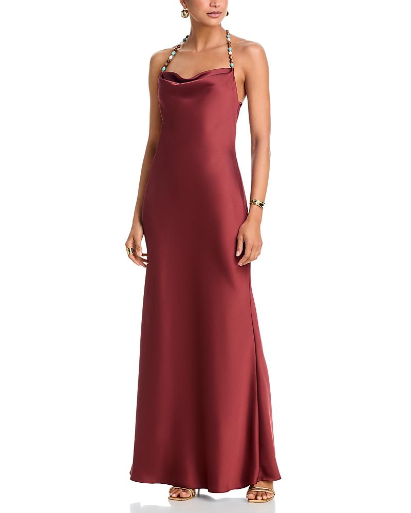 cream satin maxi dress Celestine Waist Tie Satin Maxi Dress Light Champagne