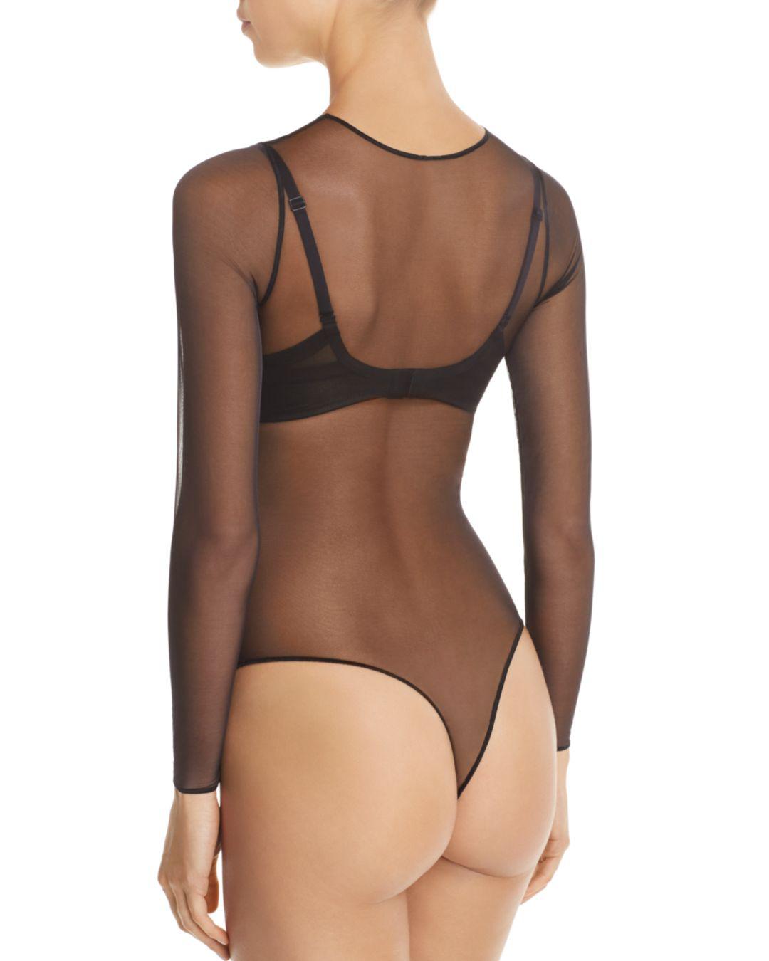 Spanx Sheer Fashion Long Sleeve Bodysuit in Black Lyst