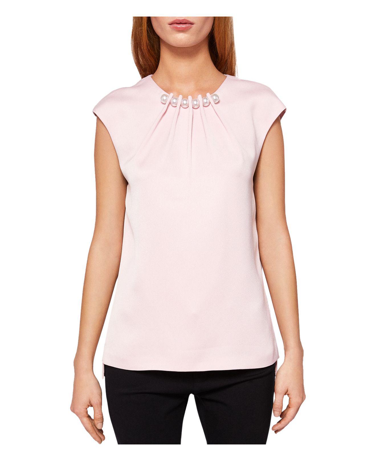 Ted Baker Pearl Embellished Top in Pink | Lyst
