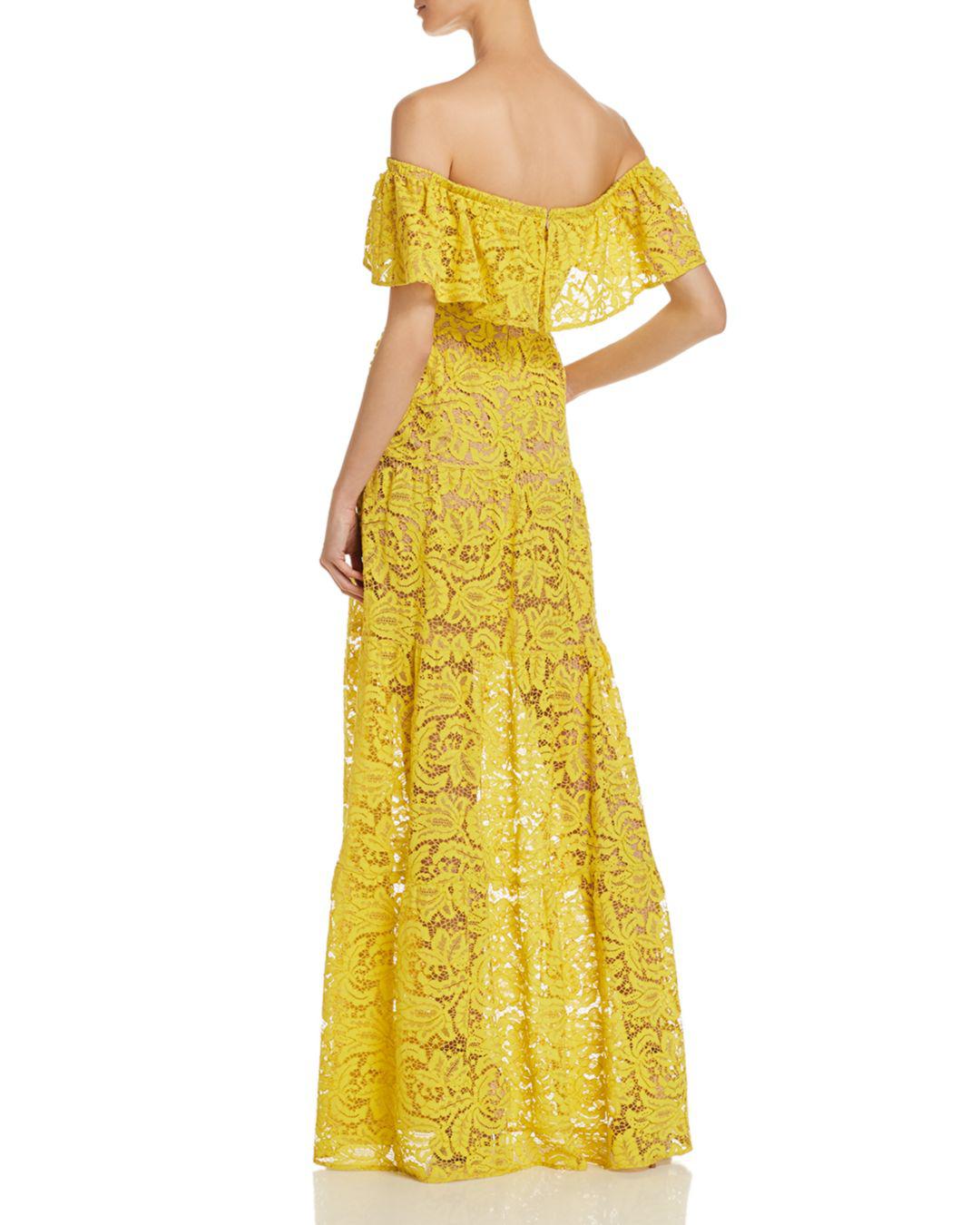 dress the population yellow lace dress