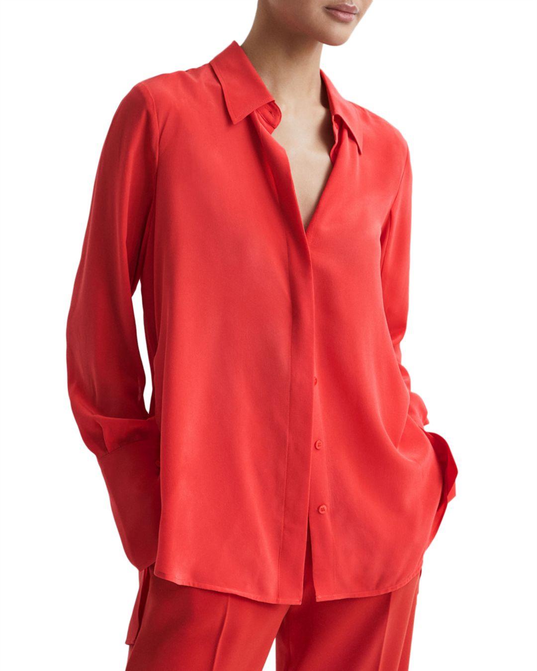 Reiss Kia Button Front Silk Shirt in Red | Lyst