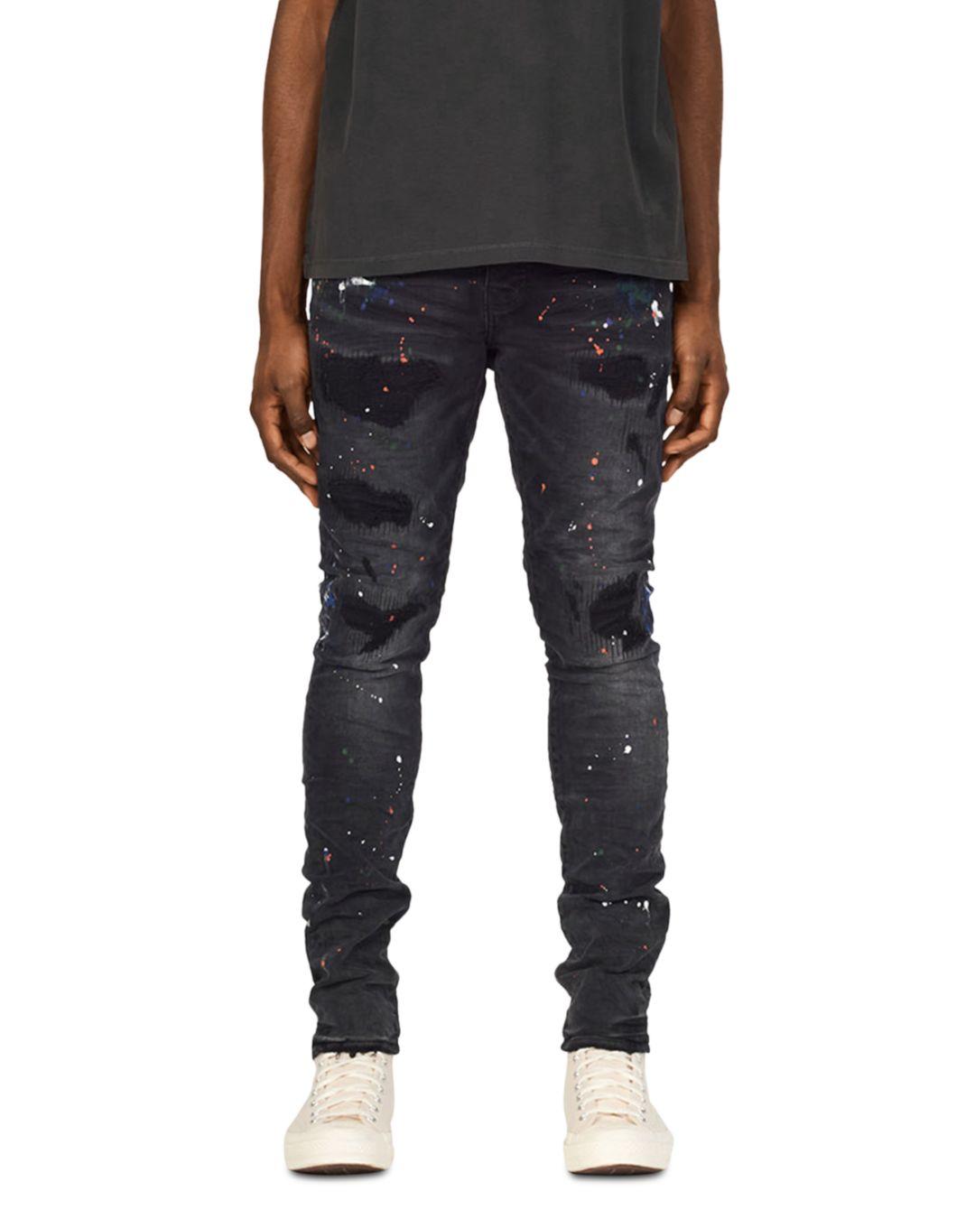 Purple Brand Denim P001 Skinny Fit Paint Splattered Jeans In Black