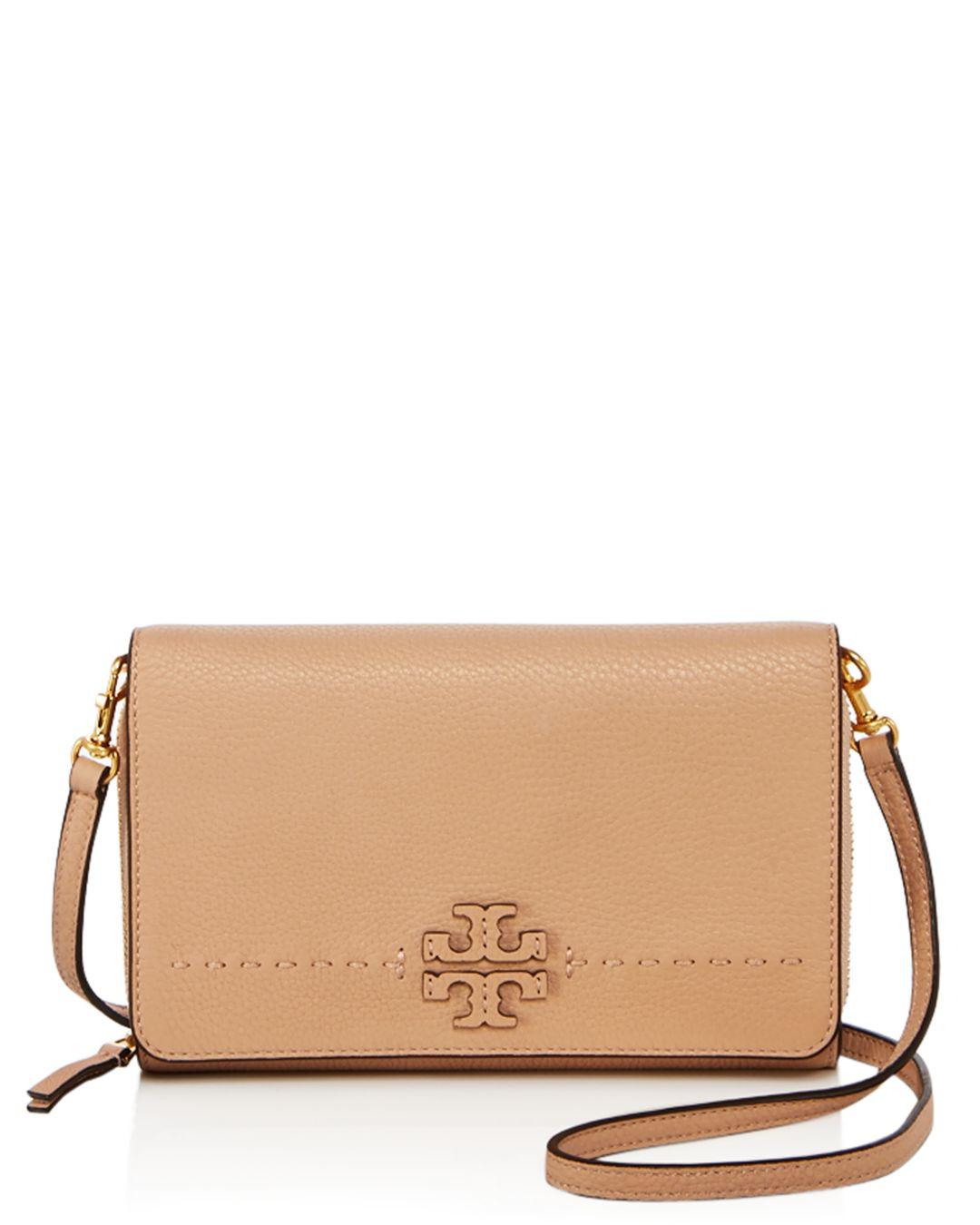Tory Burch Mcgraw Flat Leather Wallet Crossbody in Natural - Lyst