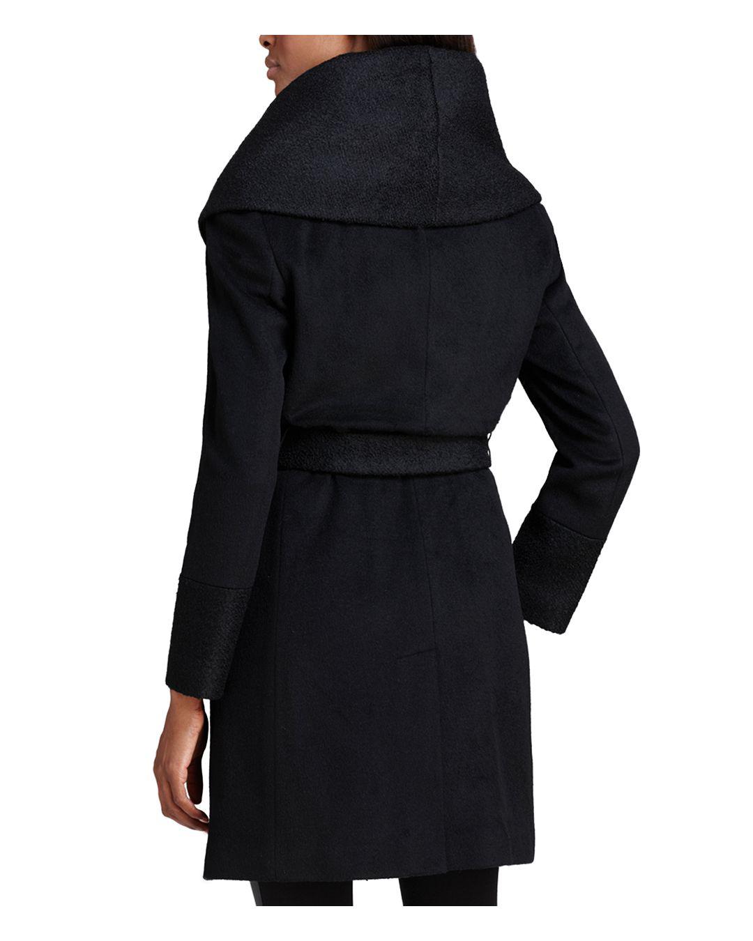 calvin klein belted wrap coat black