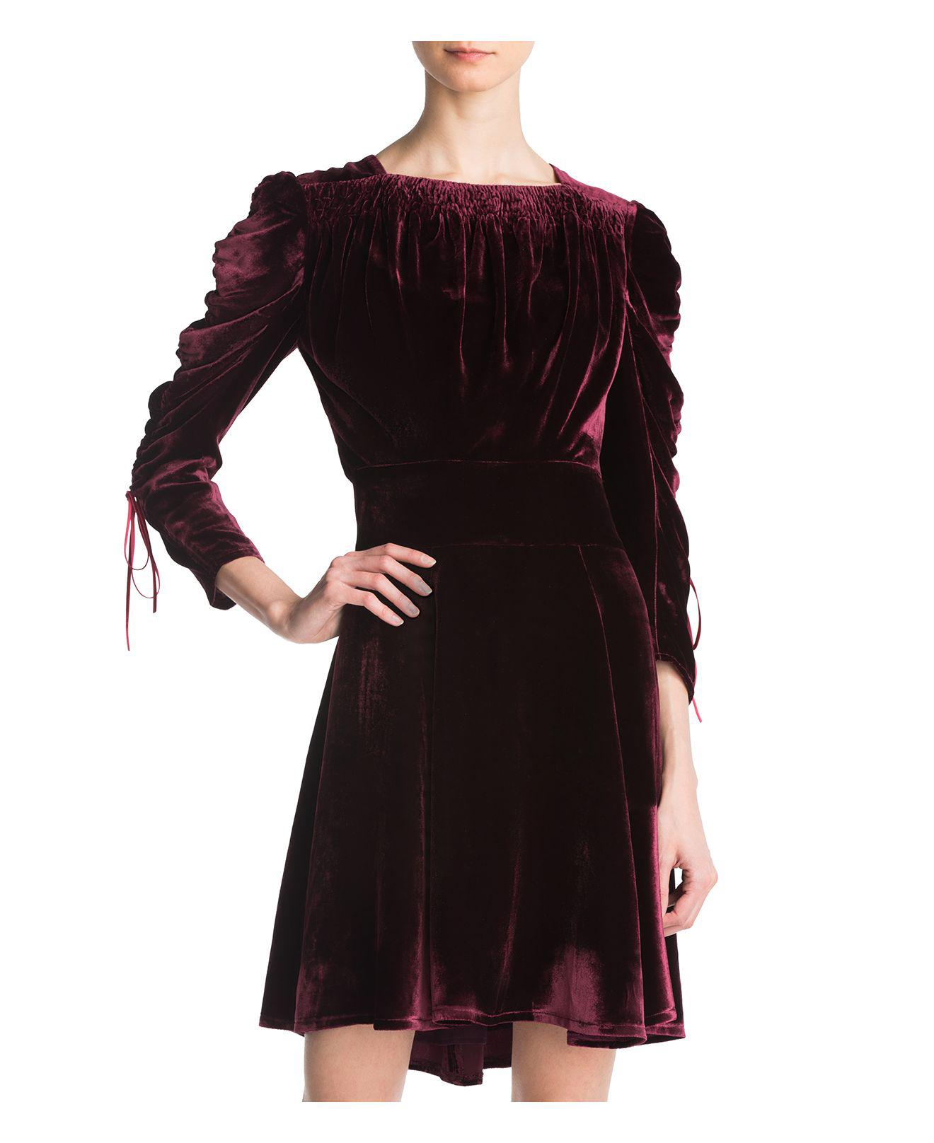 Kooples Bliss Velvet Dress in Burgundy 