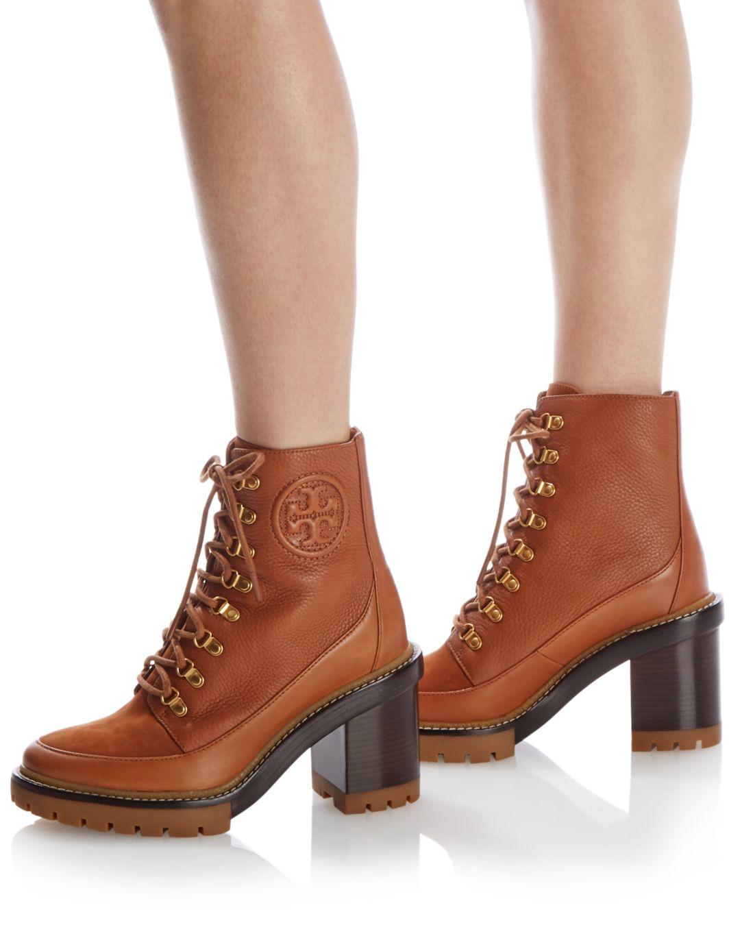 Tory Burch Miller Mixed-materials Lug Sole Boot In Brown Lyst |  