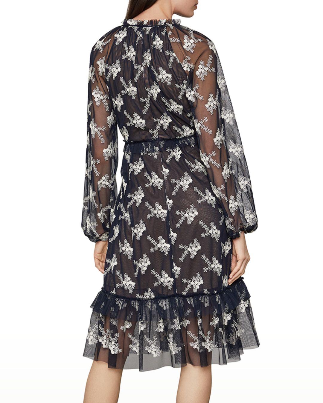 BCBGMAXAZRIA Synthetic Daisy Embroidered Mesh Dress in Dark Midnight
