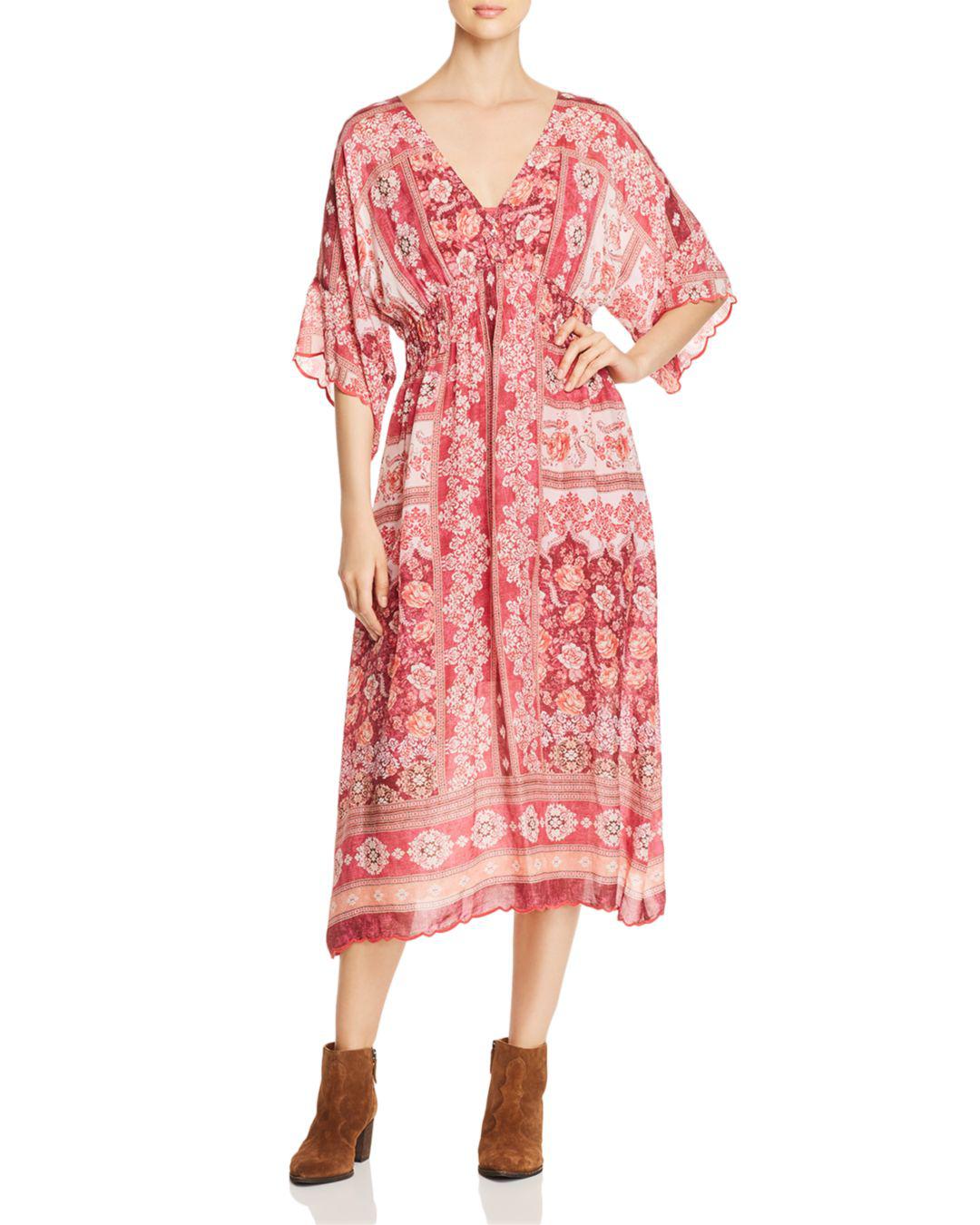 Johnny Was V-neck Patterned Midi Dress in Pink - Lyst