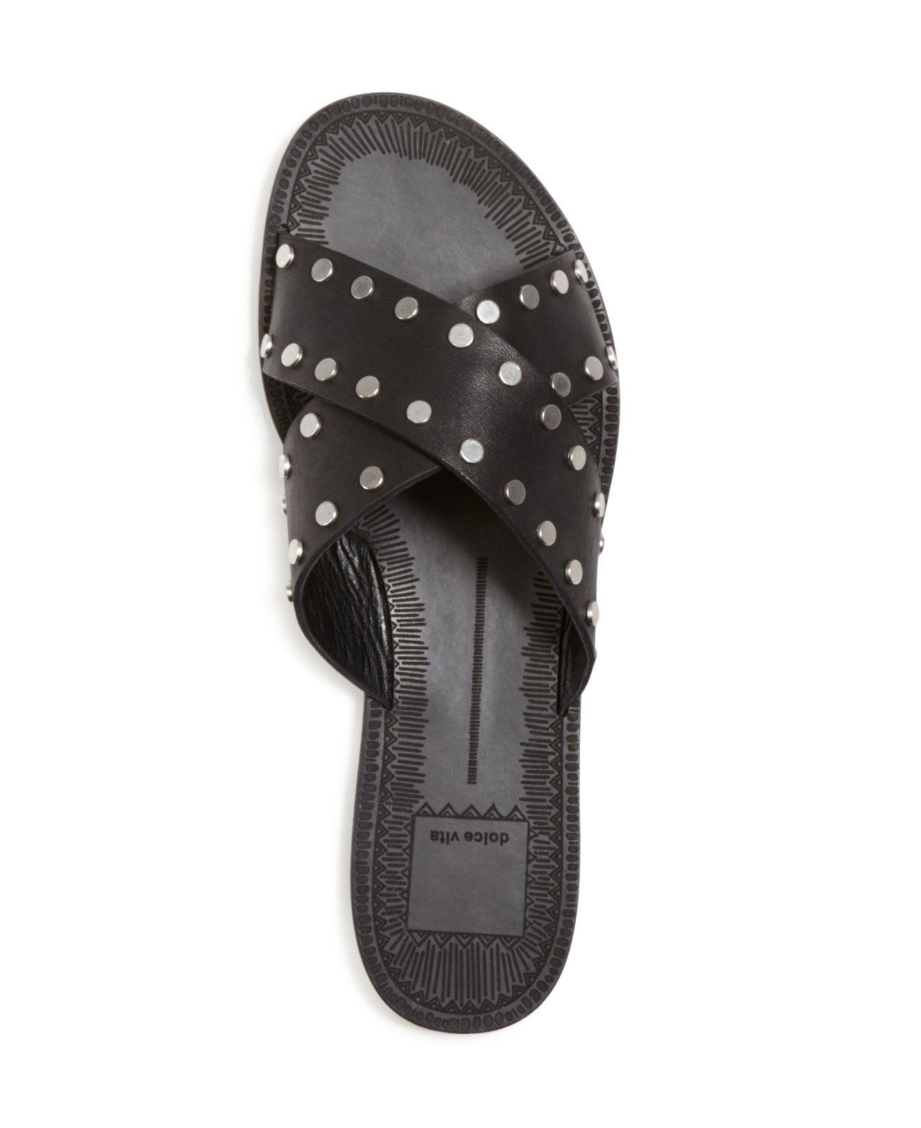 flat studded slide sandals