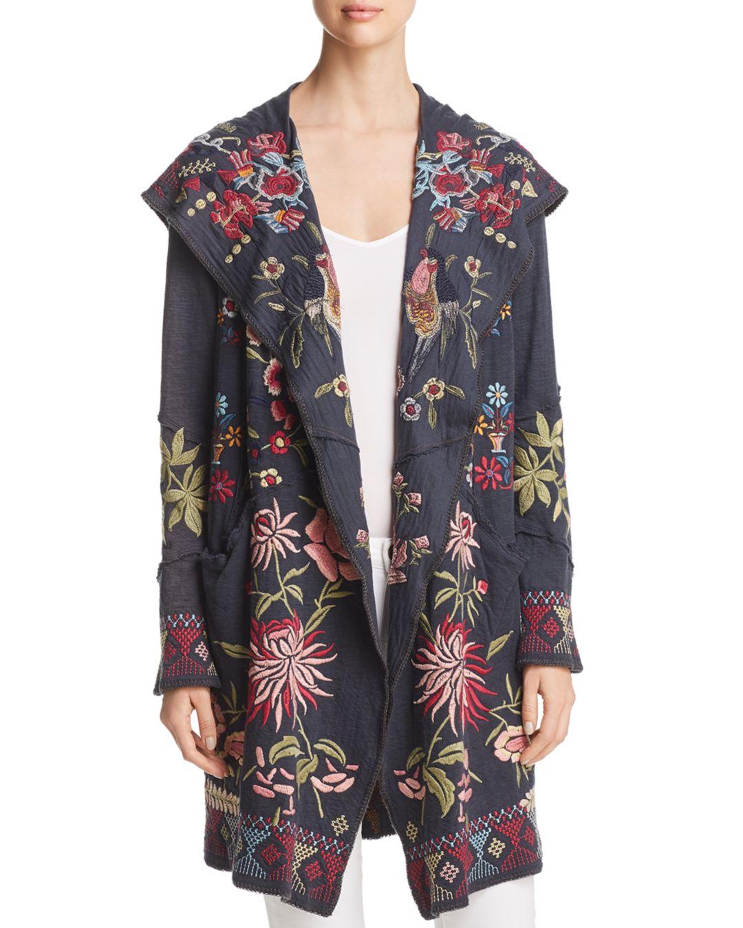 Johnny Was Khan Embroidered Hooded Duster Cardigan in Blue | Lyst