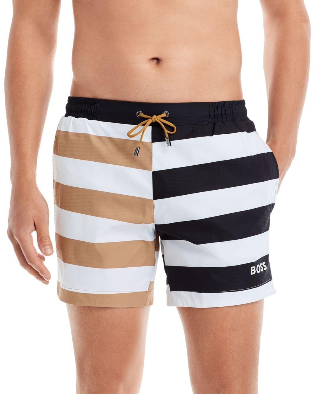 BOSS by HUGO BOSS Atoll Striped Swim Trunks in Natural for Men Lyst