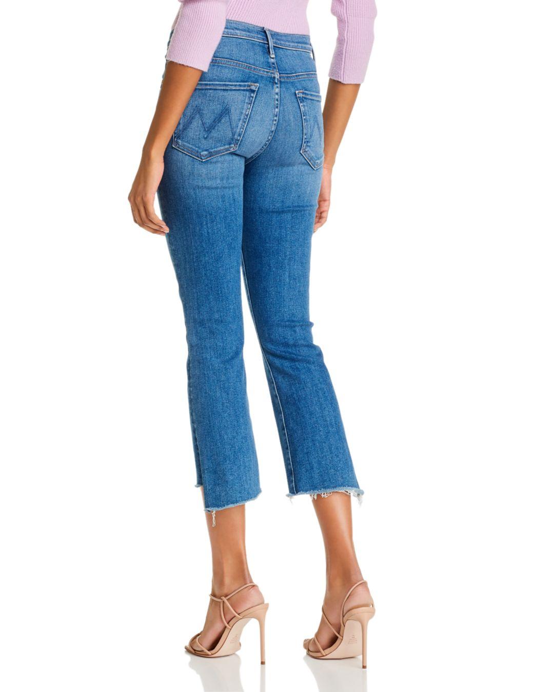 Mother The Insider Crop Step Fray Flared Jeans In Hey Sun in Blue