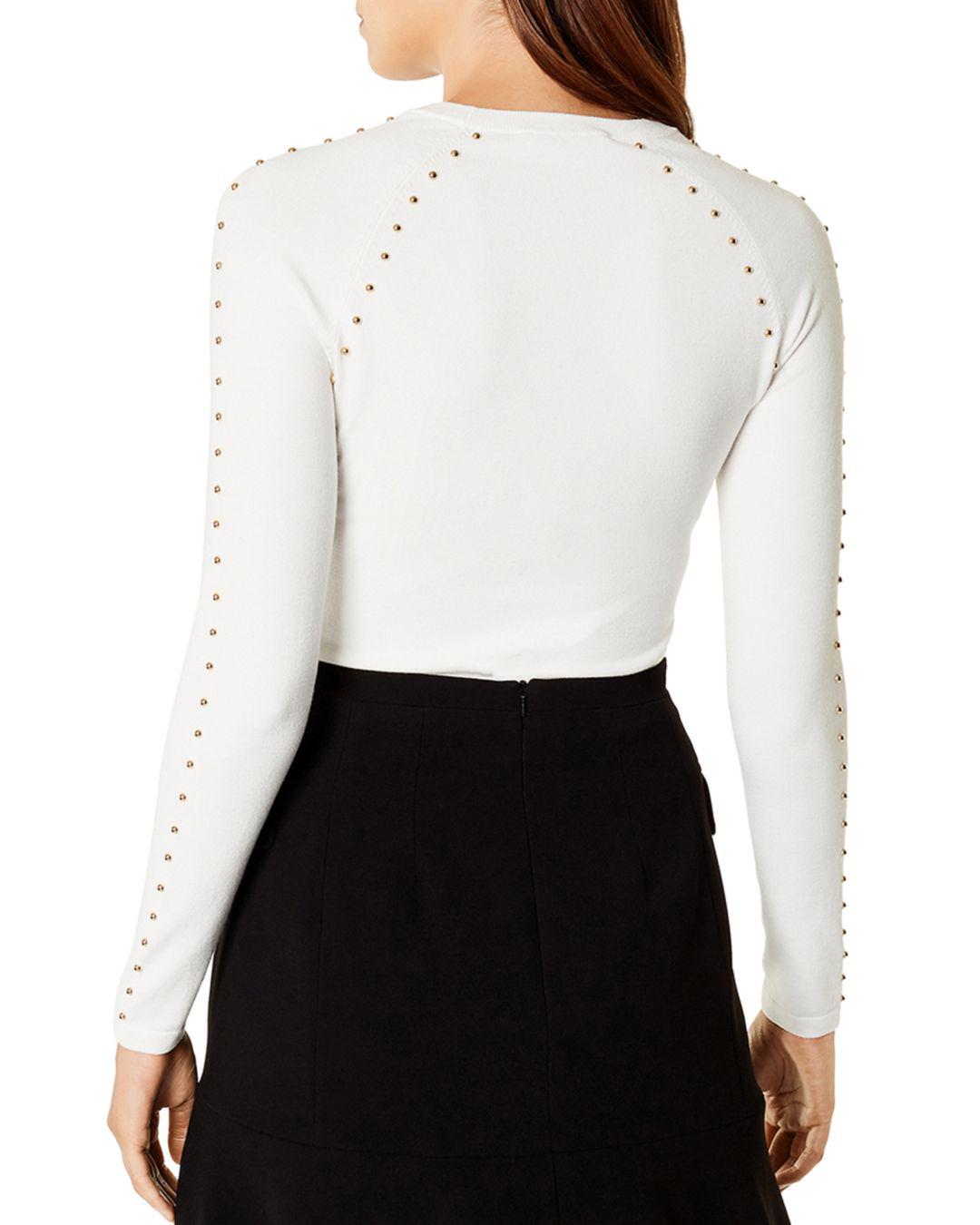 Karen Millen Denim Studded Sweater in Ivory (White) - Lyst