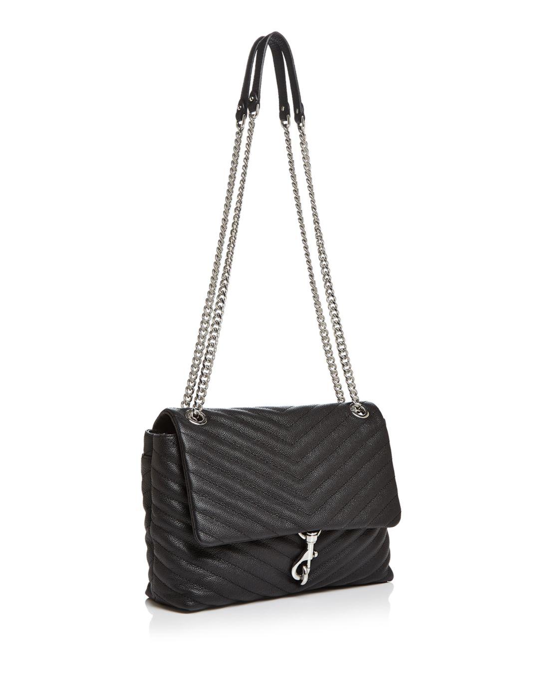 Rebecca Minkoff Edie Medium Convertible Leather Shoulder Bag in Black/Silver (Black) - Lyst