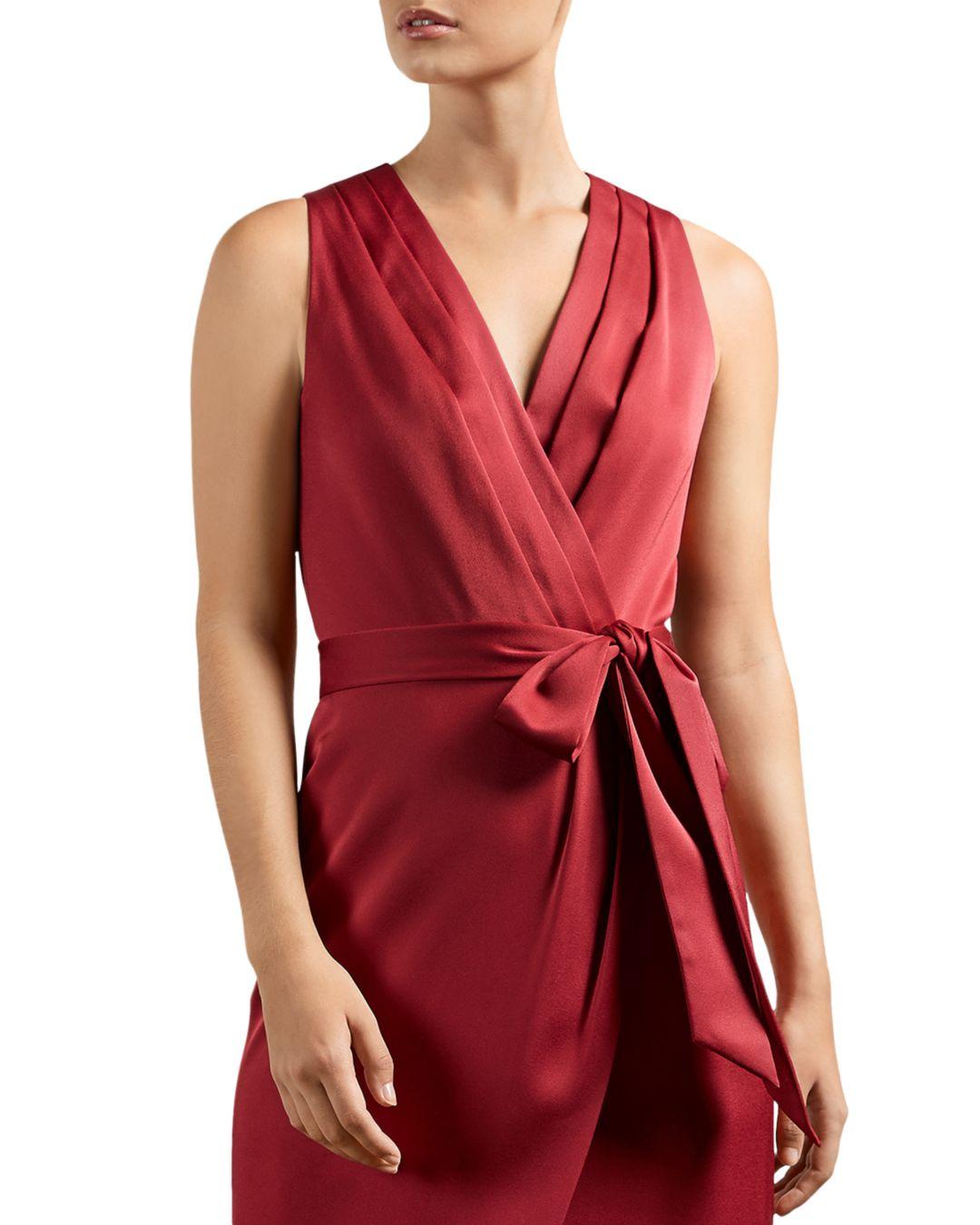 Ted Baker Synthetic Chrisey Midi Wrap Dress in Red - Lyst