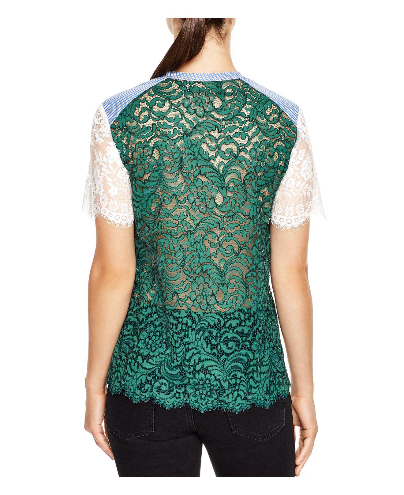 Lyst - Sandro Meryl Color-blocked Lace Top in Green