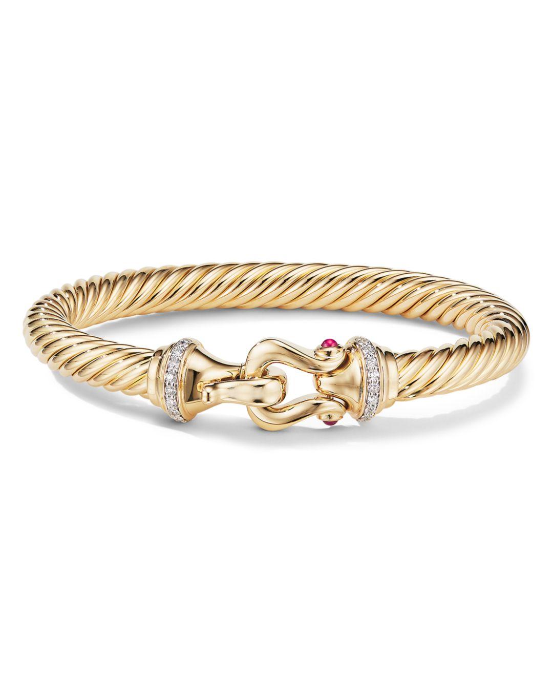 David Yurman 18k Buckle Bracelet W/ Rubies & Diamonds, 7mm, Large in