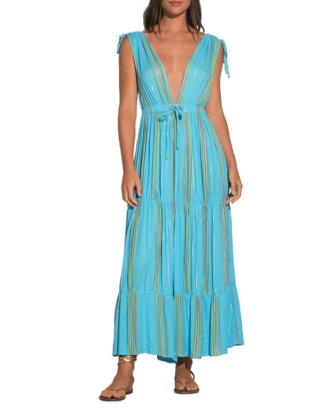 Elan Striped Plunge Neck Maxi Dress in Blue Lyst