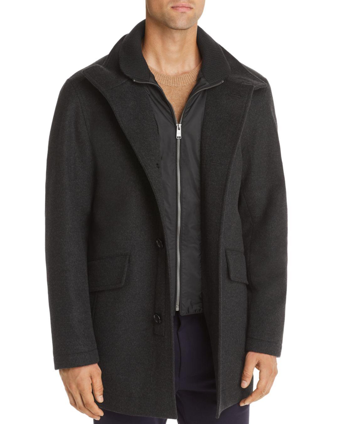 BOSS by Hugo Boss Wool Coxtan Bib - Front Coat in Charcoal (Black) for ...