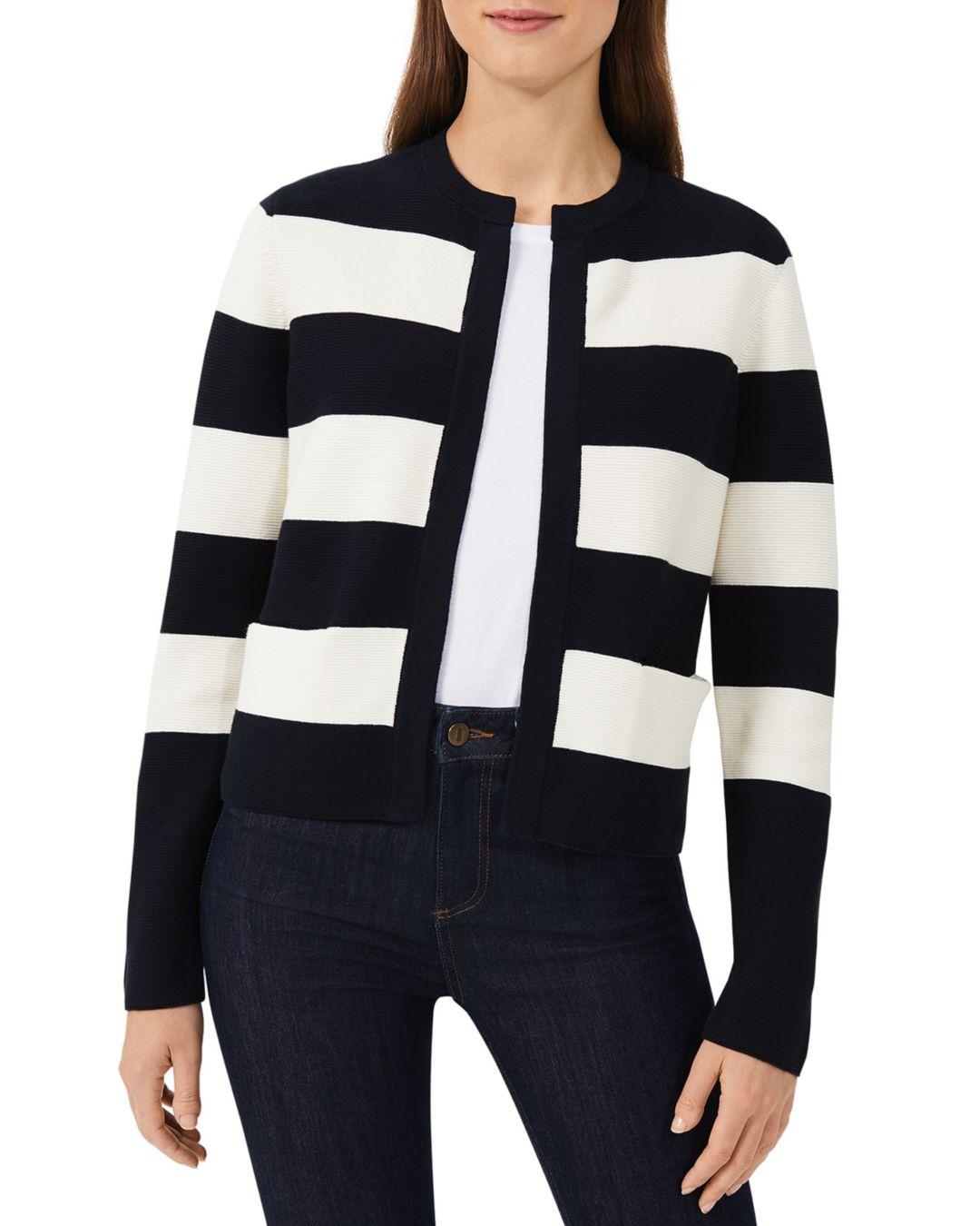 navy and white striped cardigan