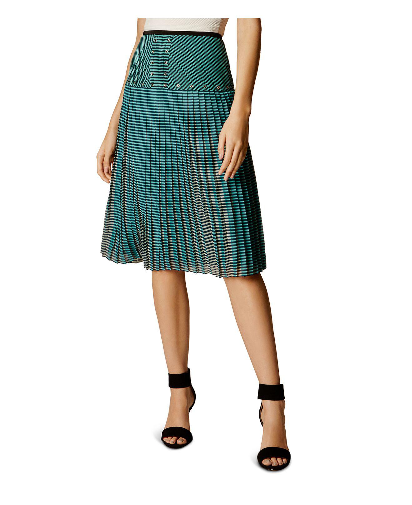 Karen Millen Pleated Drop Waist Skirt in Green | Lyst