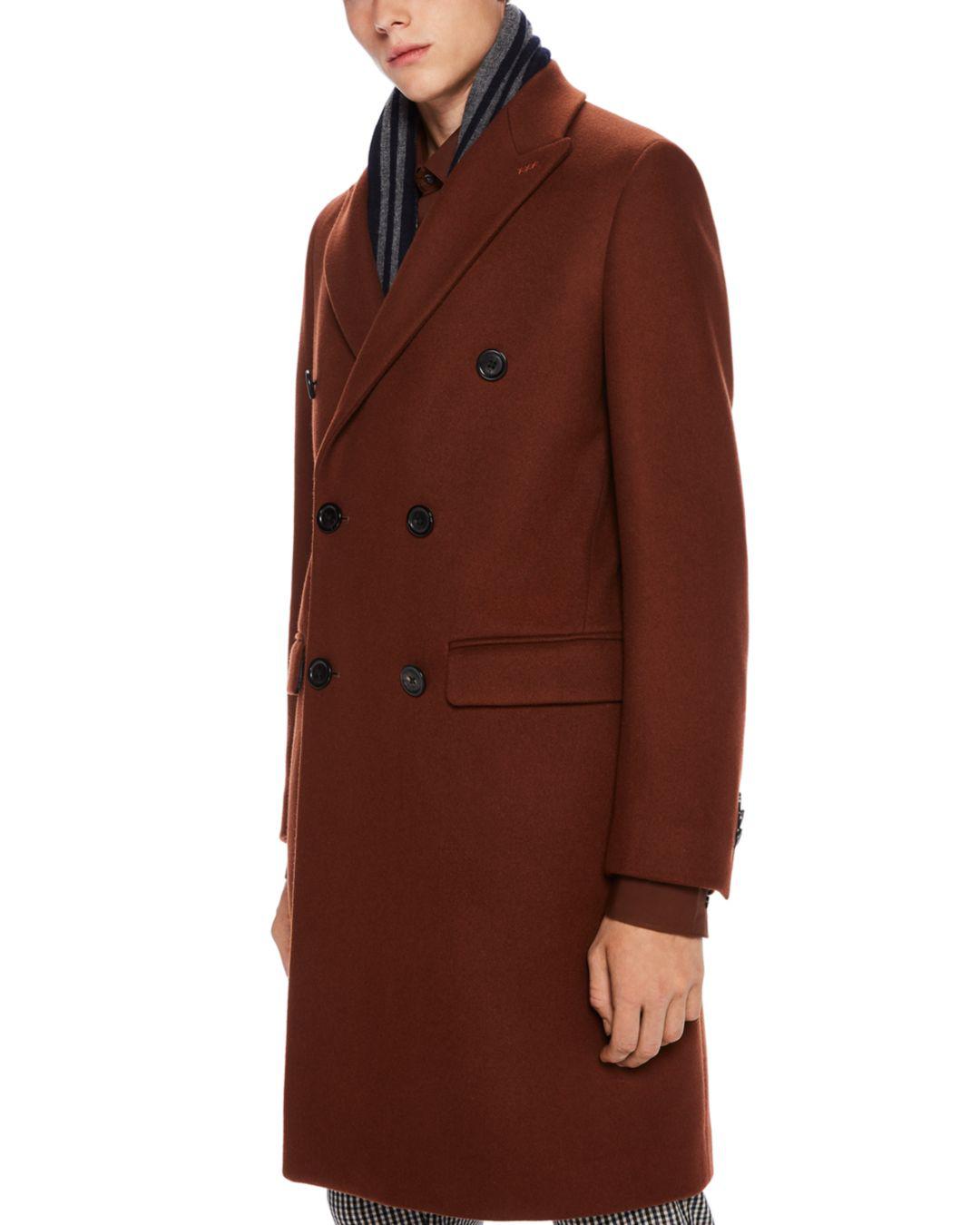 Scotch & Soda Double-breasted Topcoat in Brown for Men | Lyst