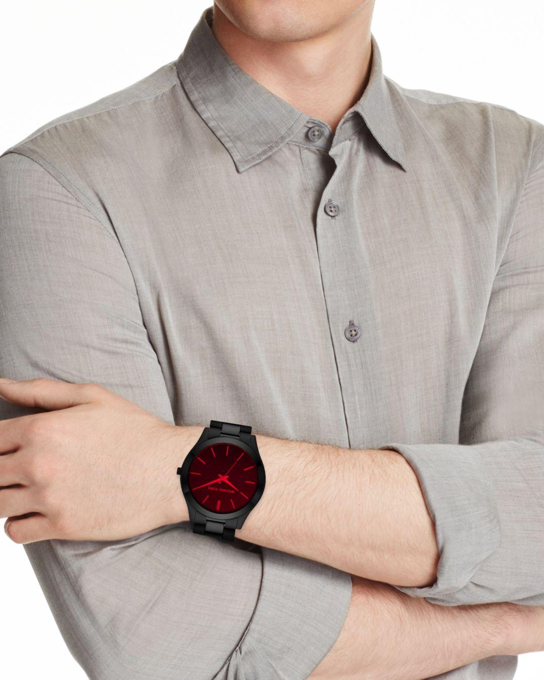 Michael Kors Slim Runway Black Stainless Steel Bracelet Watch in Red for  Men | Lyst Canada