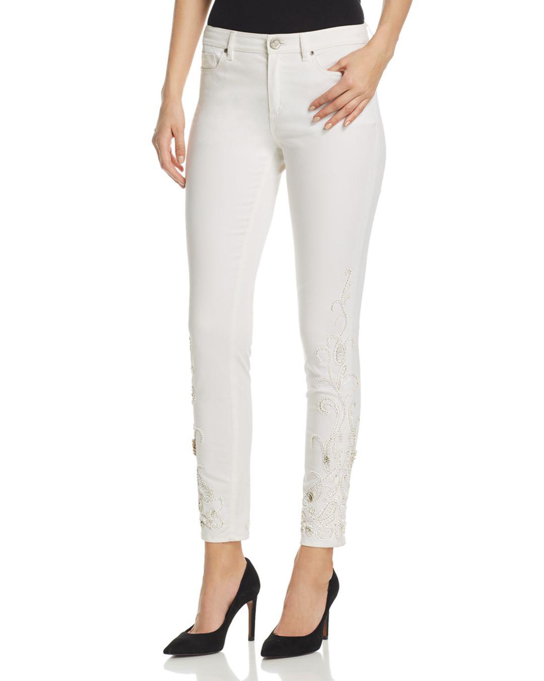 Elie Tahari Denim Azella Embellished Jeans In White - Lyst