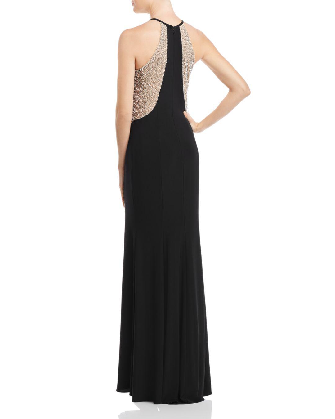betsy and adam embellished chiffon illusion gown