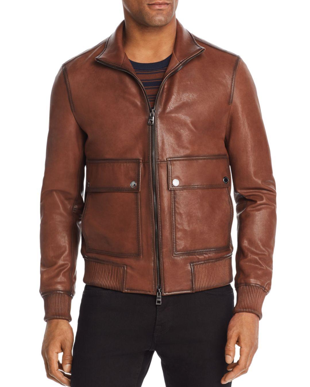 Michael Kors Burnished Leather Jacket in Brown for Men - Lyst