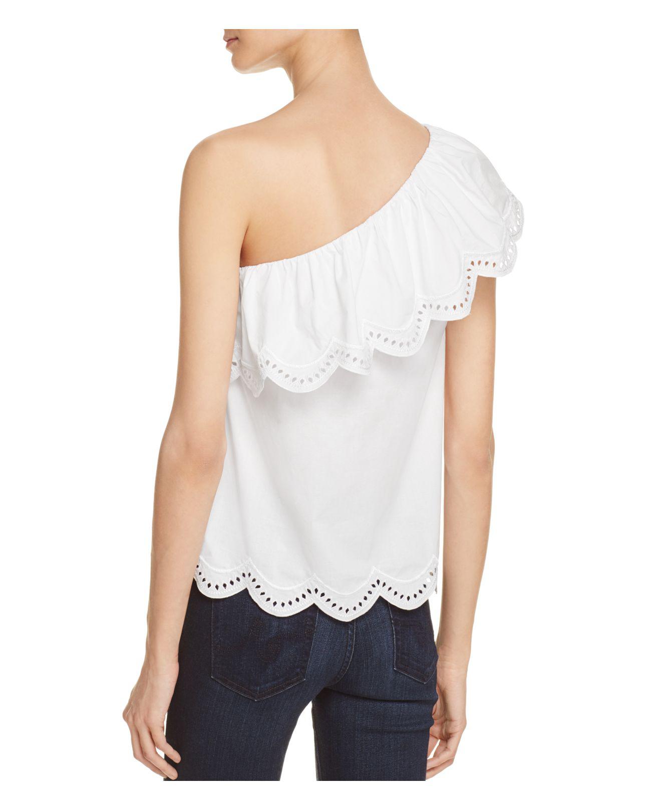 Aqua One Shoulder Eyelet Ruffle Top in White Lyst