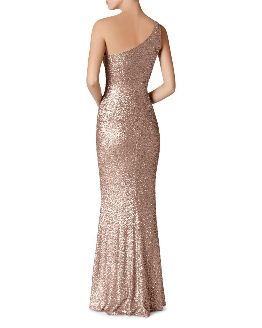 gold one shoulder gown