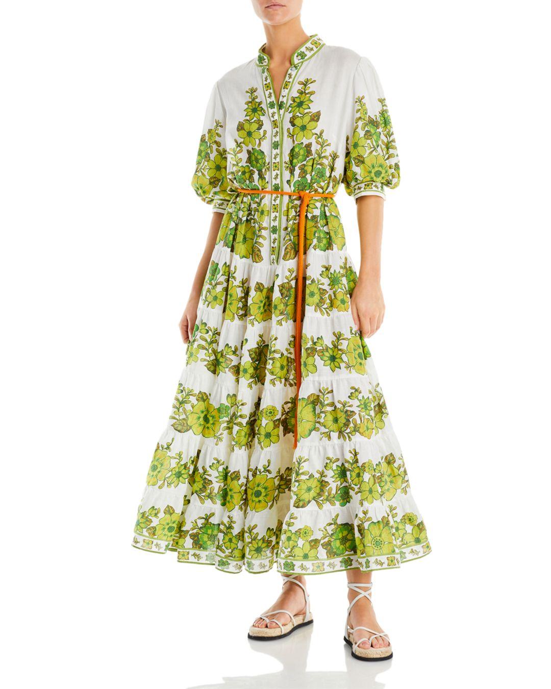 ALÉMAIS Wallis Linen Tiered Midi Dress in Green | Lyst