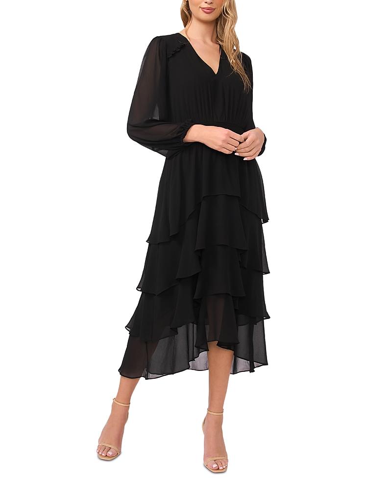 vince camuto v-neck long chiffon sleeve crepe sheath dress White Vince Camuto V-Neck Long Chiffon Sleeve Crepe Sheath Dress