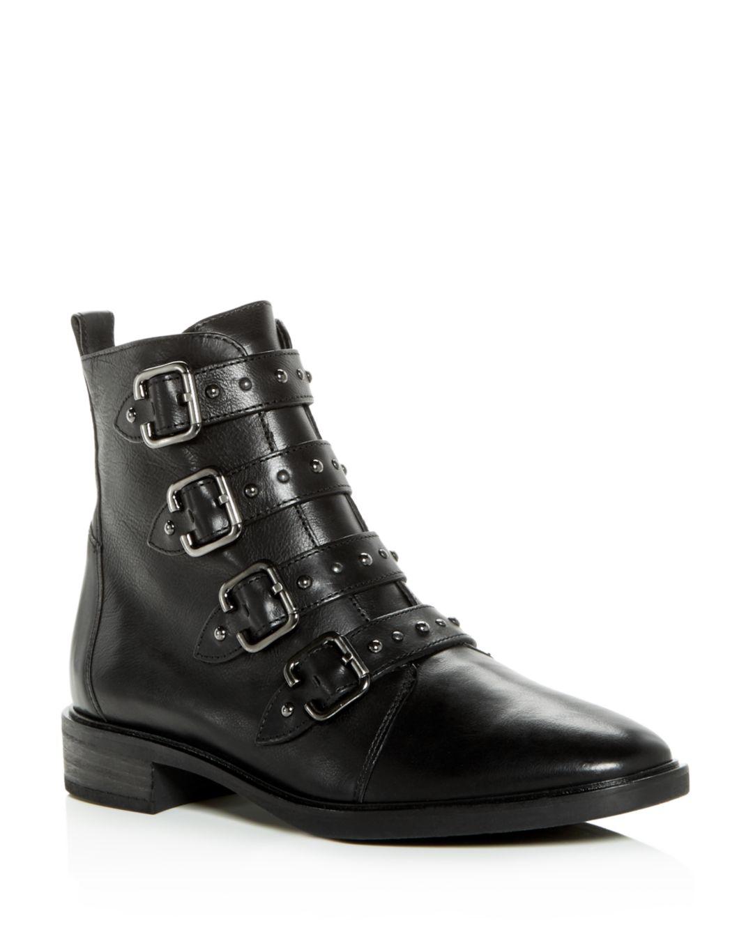 Vega Studded Strap Leather Booties 