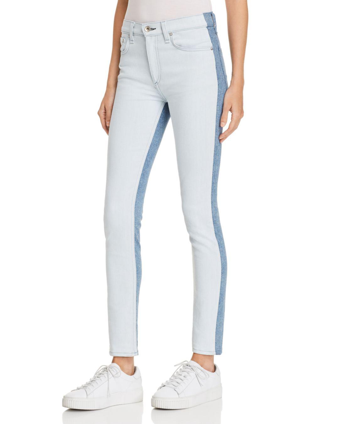 Rag Bone Denim Contrast High Rise Skinny Jeans In Double Blues Lyst