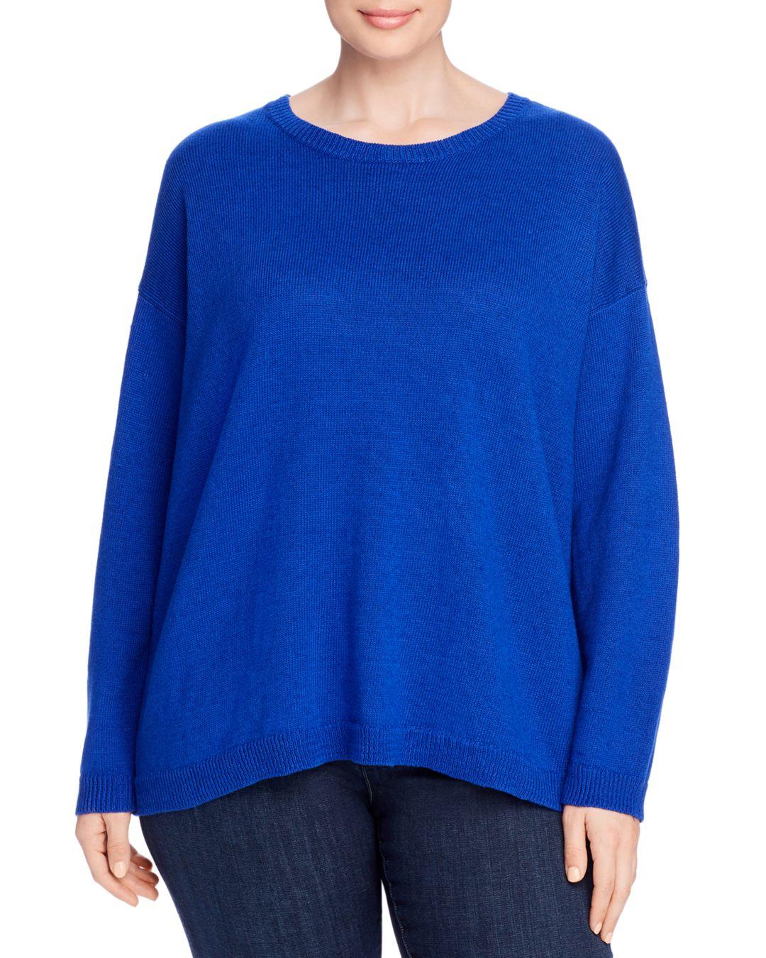 Eileen Fisher Linen Crewneck Boxy Sweater in Blue - Lyst