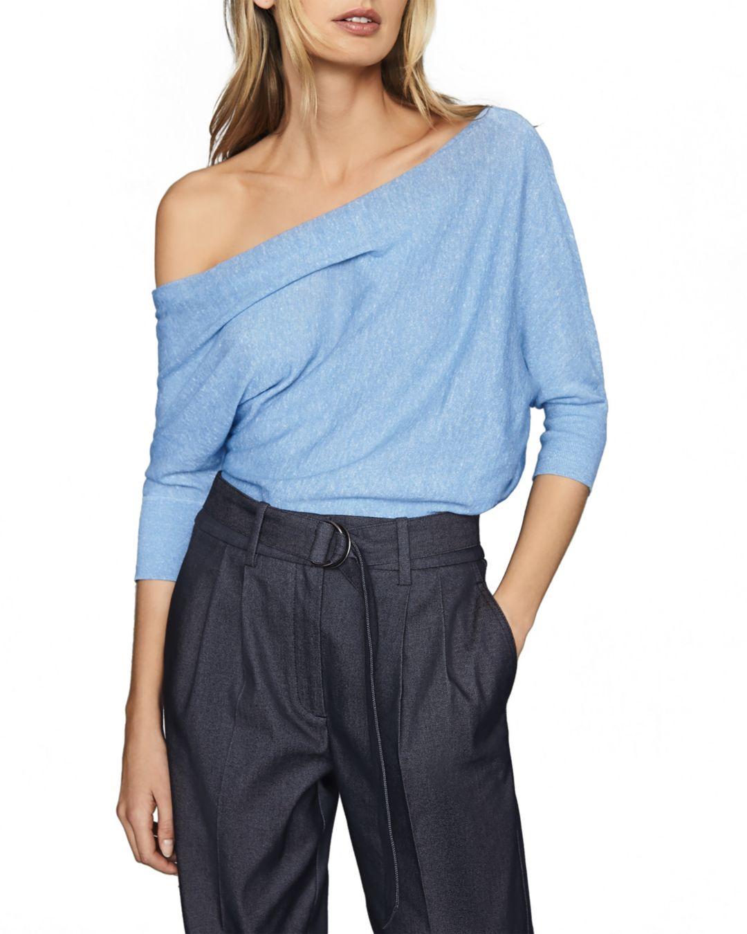 Reiss Linen Flo Draped One Shoulder Top in Blue Lyst