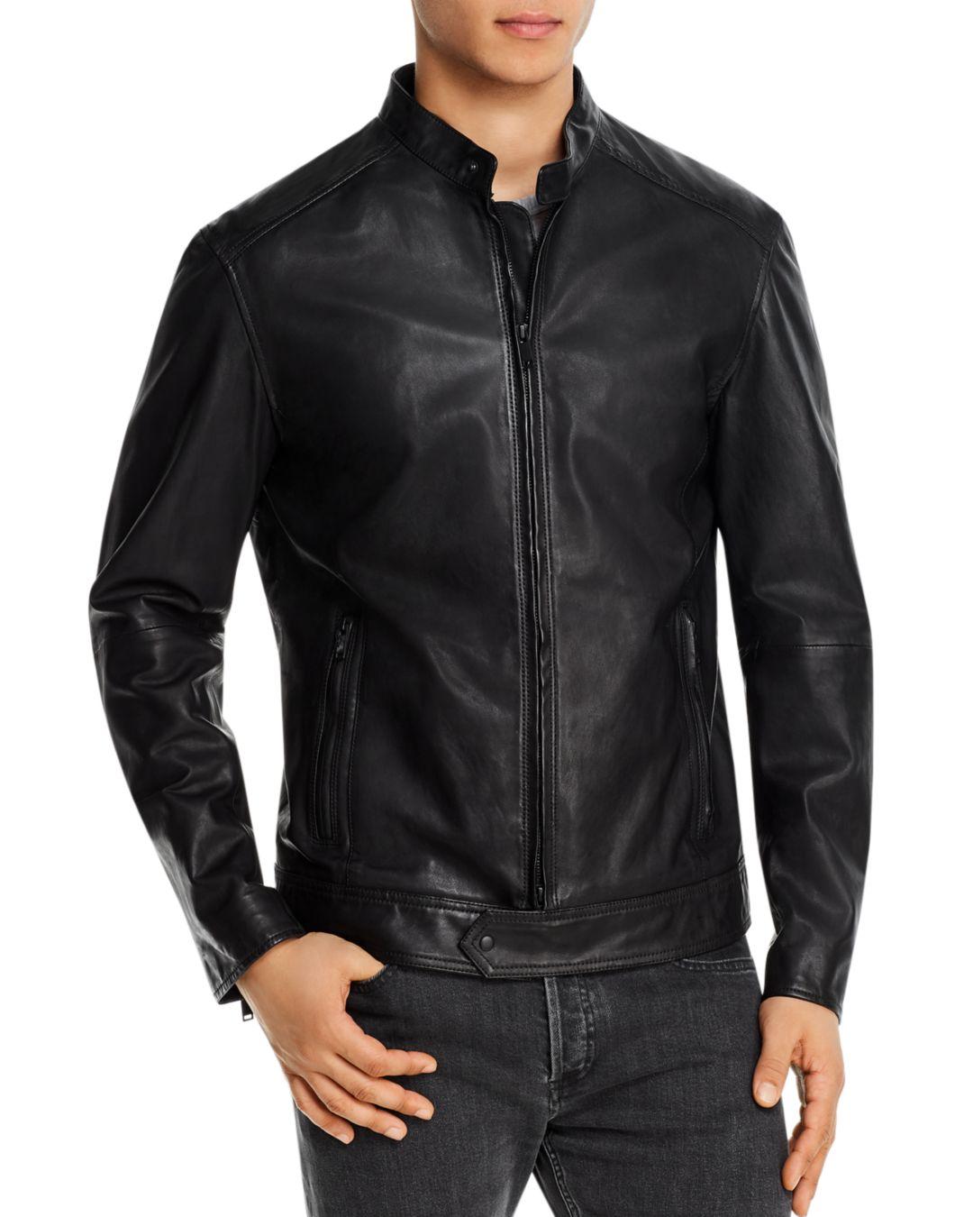 John Varvatos Leather Royce Sheepskin Racer Jacket in Black for Men - Lyst