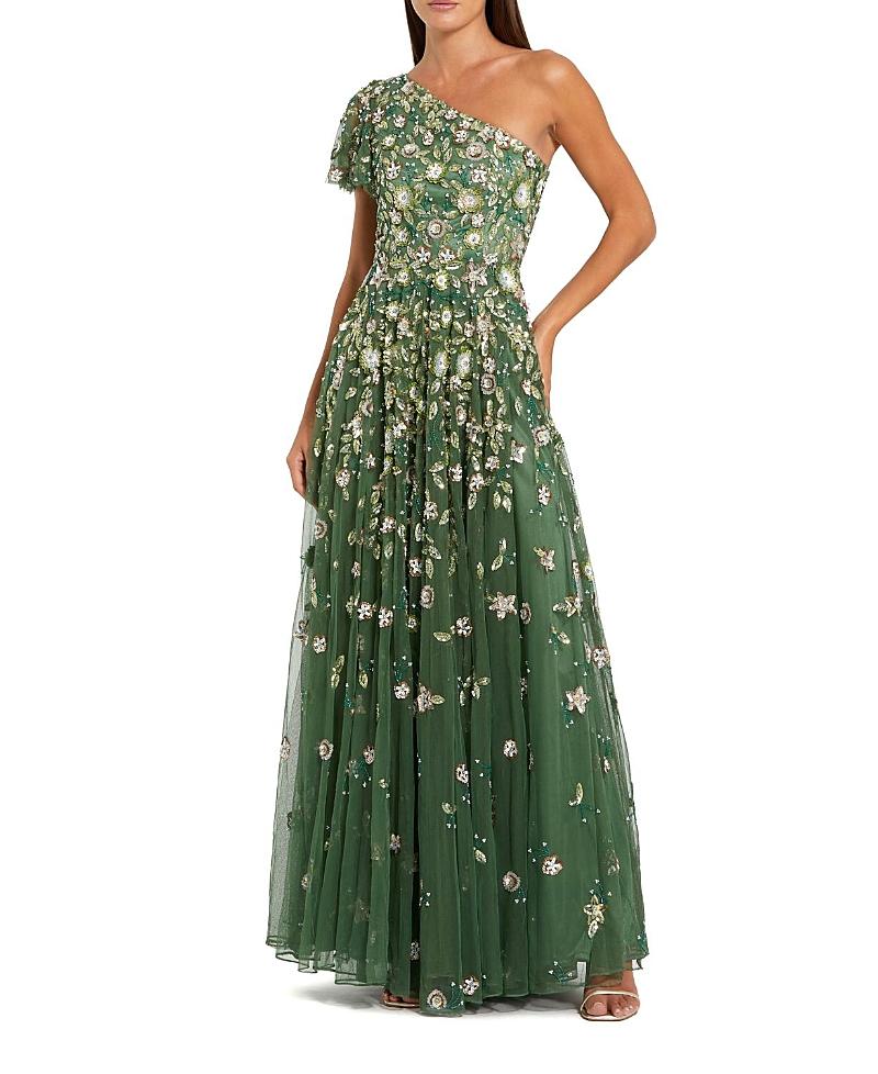 mac duggal one-shoulder embroidered maxi dress Blue One Shoulder Floral Embroidered Gown main image 1