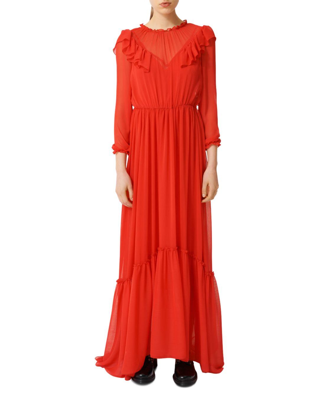 Maje Rachana Ruffled Maxi Dress in Red ...