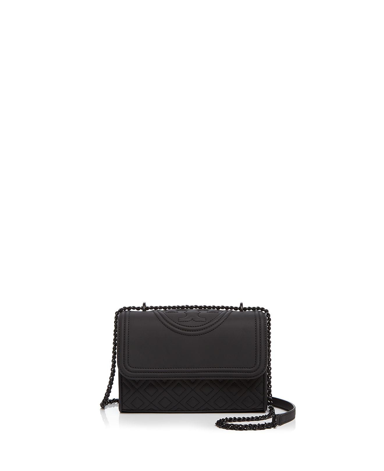 Lyst - Tory Burch Fleming Convertible Matte Small Leather Shoulder Bag in Black