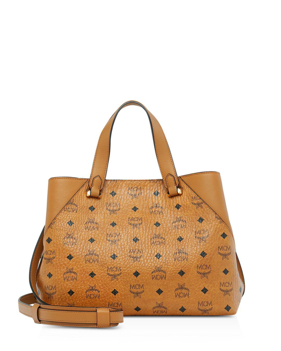 MCM Essential Visetos Original Tote in Cognac/Gold (Brown) Lyst